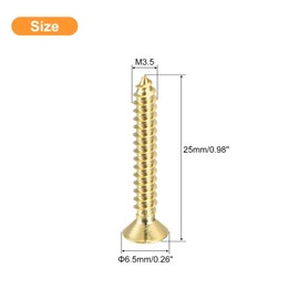 sourcing map 10Pcs Brass Wood Screws, M3.5 x 25mm Phillips Flat Head Self Tapping Screw WoodWorking Screw for Door Hinges, Wooden Furniture, Home Appliances