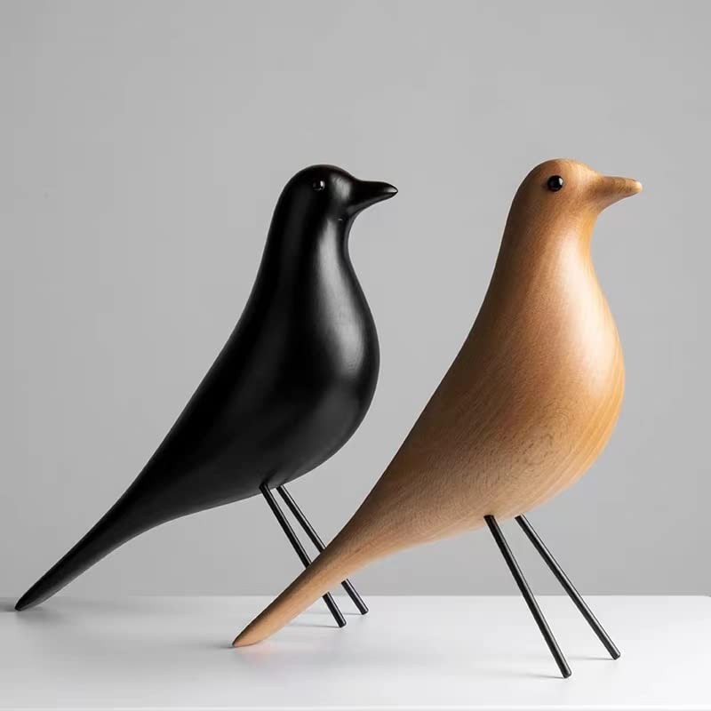 ThriBartLive Mid-Century House Bird Walnut Wood Home Décor, Modern Style