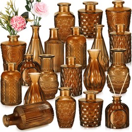 20 Pcs Glass Bud Vase Set Small Vases for Flowers Vintage Flower Vase in Bulk Cute Glass Vases for Centerpieces Rustic Decorative Glass Vase for Wedding Table Home Christmas Decoration (Dark Amber)