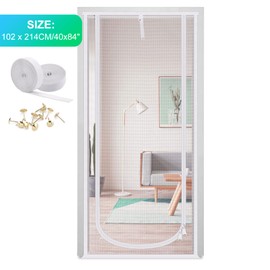 Reinforced Cat Screen Door, 40X84” Heavy Duty Pets Proof Screen Door with Bilateral Zipper, Prevent Dogs Cats Running Out from Home, Bedroom, Living Room, Kitchen Patio Door (White)
