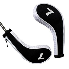 Andux Count Printed Golf Iron Covers with Zipper Long Neck 10pcs/set (White/Black)