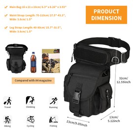 Huntvp Taktisch Beintasche Militär Beinbeutel MOLLE Hüfttasche Sport Tactical Leg Bag Armee Beintaschen Wasserdicht Gürteltasche Werkzeugtasche Tasche für Bein Herren Damen, Typ-1-Schwarz