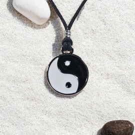BlueRica Yin and Yang on Adjustable Black Cord Necklace