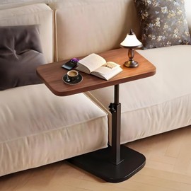 Varku C Shaped End Table,Side Table for Couch,Small TV Tray Table with Wooden Top, Height Adjustable from 45cm to 80cm, Swive Under Couch Table Ideal for Living Room,Bedroom,Balcony