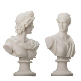 Artemis Diana and Apollo Bust Greek Statues Figurine Gods Alabaster 5.9''