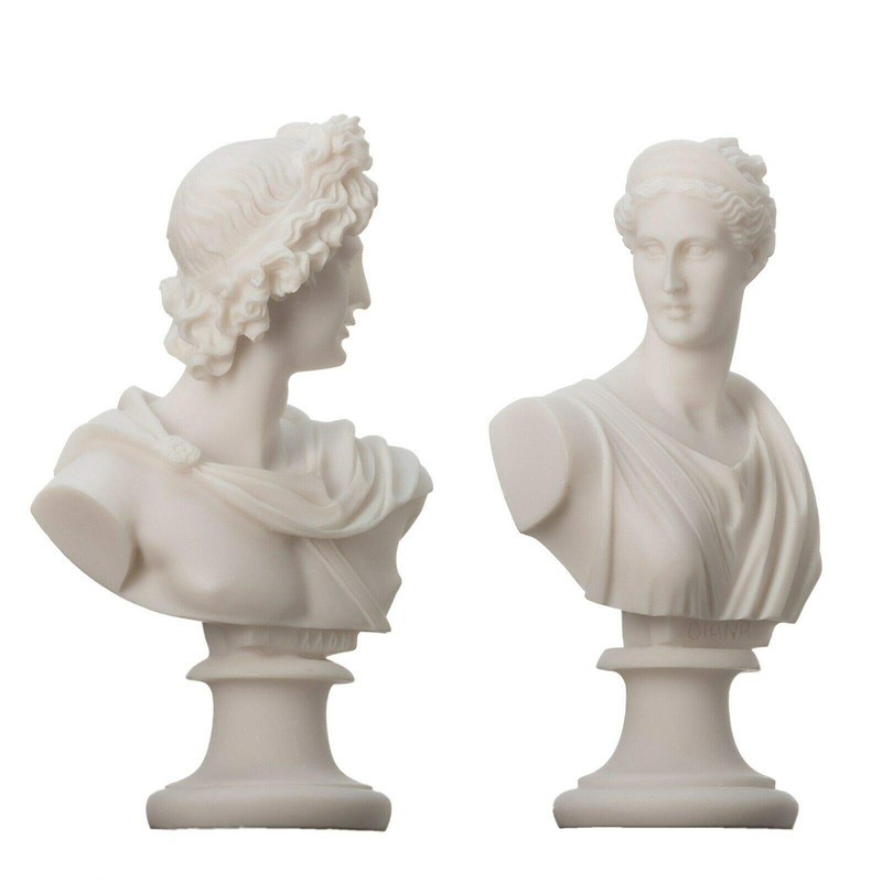 Artemis Diana and Apollo Bust Greek Statues Figurine Gods Alabaster