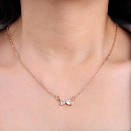 CZ Bow Necklace Silver Gold Necklace for Women Wedding Petite Zirconia Necklace Mini Rhinestone Pendant Necklace Bow Diamond Necklace Small Crystal Choker Simple Thin Chain Jewellery