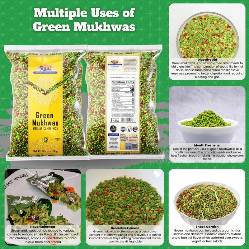 Rani Green Mukhwas (Special Digestive Treat) 3.5oz (100g) ~ Vegan