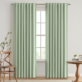 EMEMA Linen Blackout Curtains 108 inch Long 2 Panels Set for Bedroom Back Tab Thermal Insulated 100% Black Out Drapes Pinch Pleated Hooks Room Darkening Window Curtain for Living Room, Sage Green