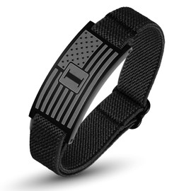 SKYFUN American Flag Initial Bracelet for Men Adjustable Elastic Stretch A-Z Letter Bracelets Wristband Patriotic Birthday Christmas Jewelry Gifts for Dad Son, Black, I