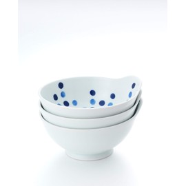 Nishinippon Pottery Arita Ware 20327284 Easy to Hold Picture Bowl, Set of 3 Patterns, Approx. Diameter 5.3 x Maximum Width 5.6 x Height 2.9 inches (13.5 x 14.3 x 7.3 cm), White, Navy Blue, Yellow