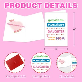 JUESMOS First Mother's Day Card for Daughter from Mom Dad Happy Mothers Day Gifts for Daughters Stepdaughter You Are An Amazing Daughter And One Incredible Mom Greeting Card with Envelope