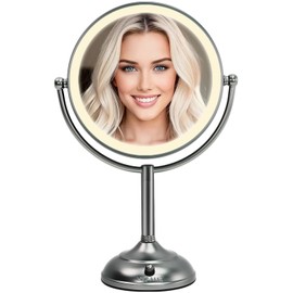 VESAUR Professional 8.5" Lighted Makeup Mirror, 1X/10X Double Sided HD Undistorted Magnifying Mirror with 3 Color 90 Dimmable LED lights, 360° Rotation Vanity Mirror, Unique Black Nickel with Gift Box