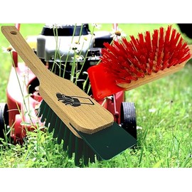 Set of 2 MAAJ Lawnmower Brush/Tool Brush Red + Green – Made in Germany – Beech Wood + Elastic Bristles + Scraper – Vegan