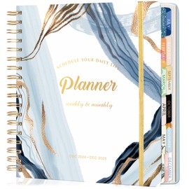 CAGIE 2024-2025 Planner Weekly and Monthly 13 Month 2025 Hardcover Planner for Women with Pockets, Large Blue Marble Calendar Planner 2025 with Stickers Tabs, Dec 2024–Dec 2025, 8.3" x 9.3"