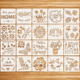 MWOOT 20Pcs Flower Stencil Butterfly Painting Stencil,Reusable Spring Flower Drawing Template for Painting on Wood Wall Home Decor (15x15CM)