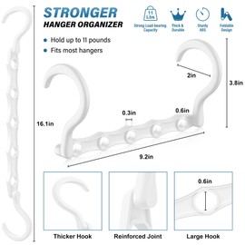 24 Pack Hangers Space Saving Magic Plastic Hanger Organizer Shirt Space Saving Hangers, Multi Clothes Hangers Space Saver for Closet Organizers Storage College Dorm Room Essentials, White