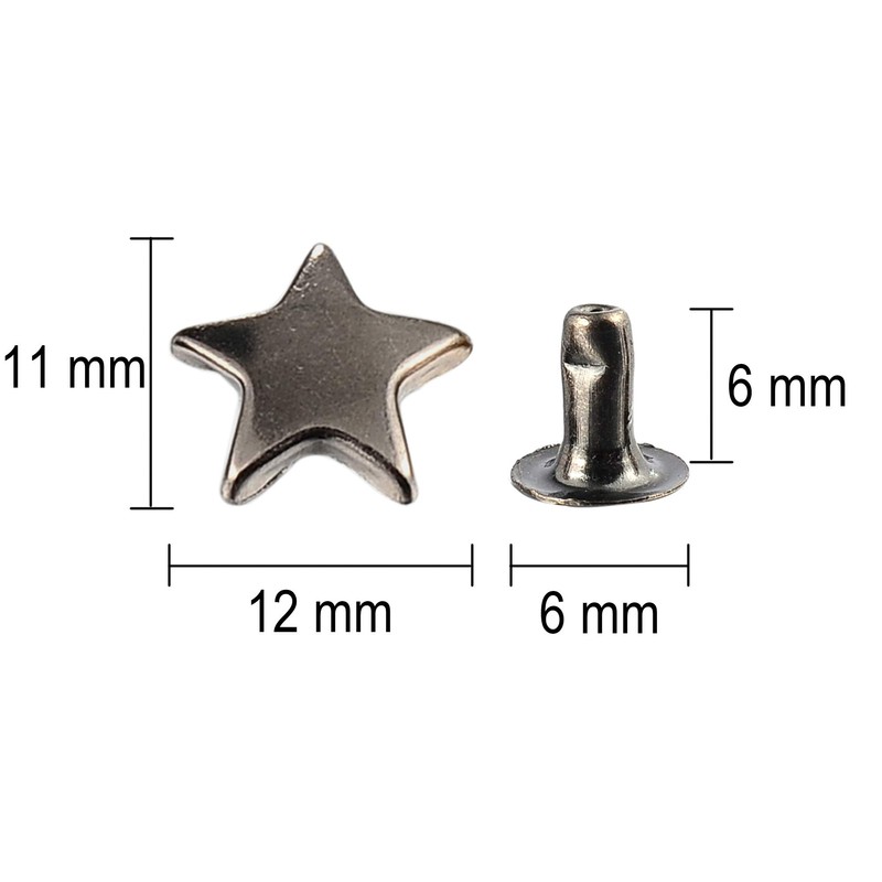 100 Sets 12MM Gun Metal Star Rivets for Leather Star