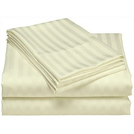 Lasin Bedding, Luxury Super Soft 100% Cotton Duvet Cover Pillowcases Fitted Sheet Set, Stripe, King, Ivory