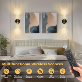 DORESshop Battery Operated Wall Sconces Set of 2, 10000mAh Rechargeable Wall Sconce with Bubble Crystal, 9 Color Dimmable Wireless Wall Sconce, Sconce Wall Decor for Living Room, Bedroom, Black 12in