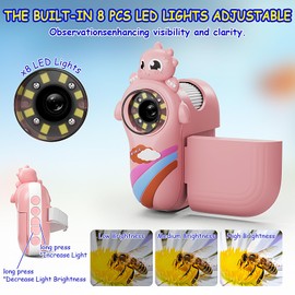 Microscope for Kids,Handheld Kids Microscope – 1000X Magnification,2'' HD Screen,1080P Camera,Built-in Telescope,STEM Educational Toy,Christmas/Birthday Gift for Ages 3-12 (Pink)
