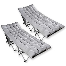 Zone Tech Set of 2 Folding Outdoor Camping Travel Cot and Cot Pad - Classic Grey Quality Lightweight Portable Heavy Duty Adult & Kids Travel Cot w/Large Pocket and Cushion Perfect for Hiking, Camping