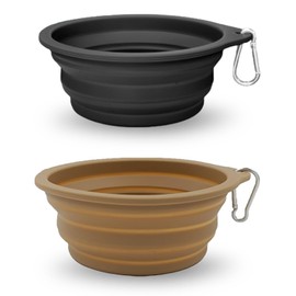 2 Pack Collapsible Dog Travel Bowls (21oz/600ml), 100% Food Grade Silicone Integrated Molding, No Plastic Rim, Portable Pet Feeding Watering Dishes for Outdoors with Clasp, BPA Free