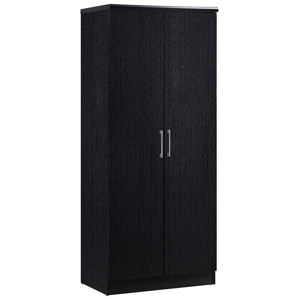 HODEDAH IMPORT 2 Door Wardrobe with Adjustable/Removable Shelves & Hanging Rod, Black