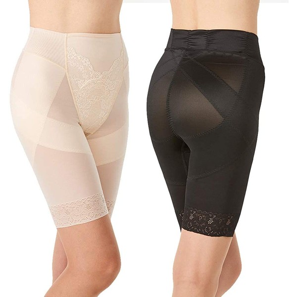 Ashiya Manipulative Pelvic Slim Style Panties, Set of 2 Same Size, Cony, Cotton Blend *Please note that returns and exchanges cannot be accepted due to the nature of the product, Black and Pink Beige (1 each)