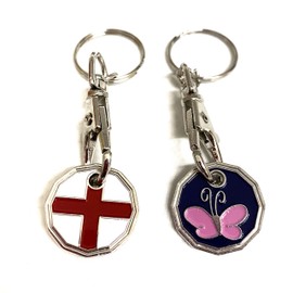 UK Phoenix Trolley Token New £1 Coin Shape 12 Sided Shopping Cart Key Ring Release Shop Locker Keychain (England & Butterfly)