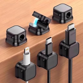 6Pack Spring Cord Organizer,Magnetic Cable Clips, Cable Management, Office Desk Accessories, Cord Organizer, Cable Smooth Adjustable,for Desk, Wall, Car, Home Office, Phone Cable Management (Black)