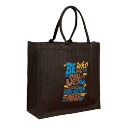 Natural Canvas Jute Tote Bags With Printed Design | Reusable Shopping Bags | Eco Friendly Lunch Handbag | Bag For Life | 29cm Height x 30cm Width x 14cm Depth (Be Who You Are)