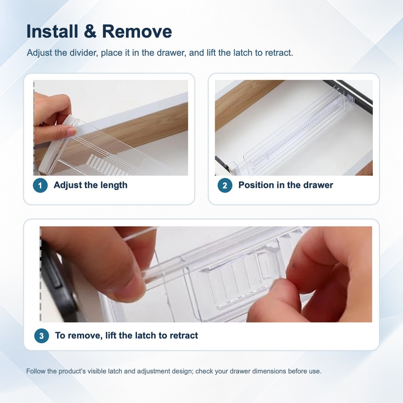 Adjustable Clear Plastic Drawer Dividers, Expandable Organizers for Clothing and