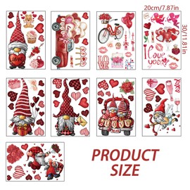 GWAWG 9 Sheet Valentines Day Window Stickers,Gnome Gonk Valentines Decorations,Valentine's Day Window Clings