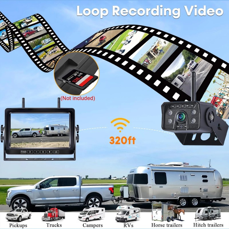 iPoster 7" Reversing Camera Monitor Kit Wireless DVR BSD for