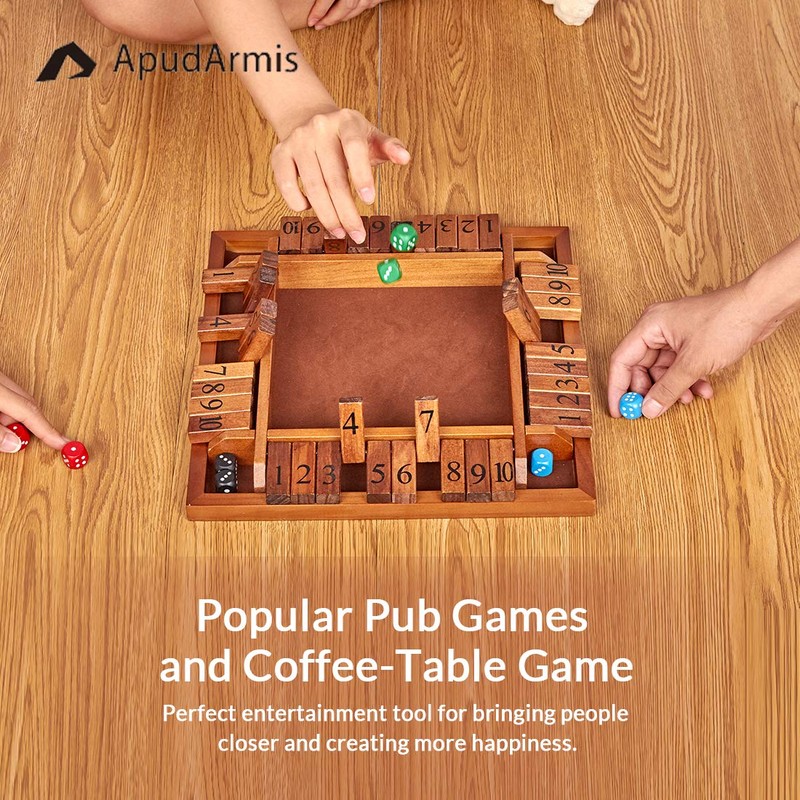 ApudArmis 4-Way Shut The Box, Large Wooden Board Game Set