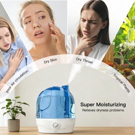 AZEUS Humidifiers, 2.8L Ultrasonic Cool Mist Humidifier for Large Room Babies Office, Quiet Humidifiers with Microporous filters, Lasts up to 50 Hours, Auto Shut-Off (BPA-Free)