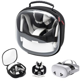 Portable Mini Carrying Case for Meta Quest 3S/Quest 3/Vision Pro, Hard Travel Case Compatible with Original Head Strap, Controller and Accessories, Hard Shell Bag for Effective Protection, Transparent