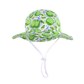 LANGZHEN Sun Beach Vibe Hat for Baby Girls Adjustable Toddler Kids Sun Protection Hat Wide Brim Summer Outdoor hat with Chin Strap(White Apple,2-4Years (52cm /20.5"))