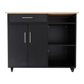 ILWorkTLs Rolling Kitchen Island Cart with Storage Drawer and Doors,Kitchen Island Side Table on Wheels,Mobile Kitchen Island Carts Table for Kitchen,Dinning Room,Black