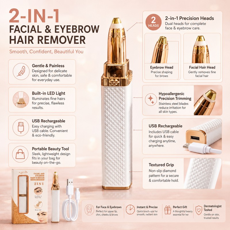 2-in-1 Rechargeable Facial Hair Remover & Eyebrow Trimmer for Women