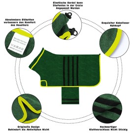 WUFANC Microfibre Dog Bathrobe, Dog Bathrobe with Extra Absorbent and Quick Drying, Velcro Closure and Adjustable Shrink Band, for Large Dogs, Medium and Small (Green, L)