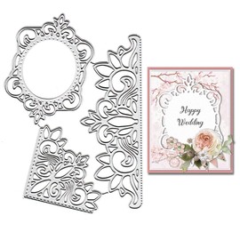 3pcs Metal Flower Frame Cutting Dies, Hollow Out Lace Flowers Die Cuts Embossing Stencils Template Mould for Card Scrapbooking and DIY Craft Album Paper Card Decor