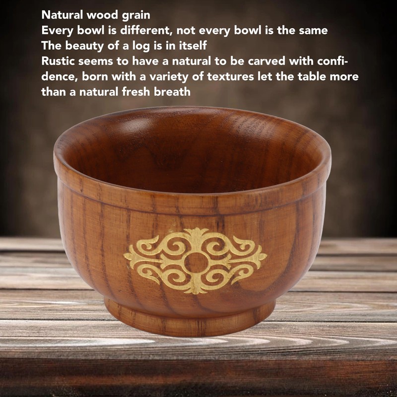 Wooden Rice Bowl Jujube Wood Anti Scald Exquisite Elegant Round