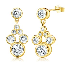 Gold Plated S925 Sterling Silver Mouse Stud Earrings for Women Sparkling CZ Mouse Cute Dainty Animal Jewelry for Daughter Mom Wife Girlfriend Birthday Party