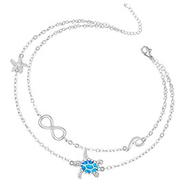 LOVGIFSET Sea Turtle Ankle Bracelet Blue Opal Turtle Anklet Sea Turtles Ankle Bracelets for Women Anklets Sterling Silver Boho Foot Jewelry