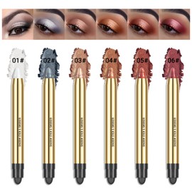 Shimmer Eyeshadow Sticks Set for Eyes, KXAMELIE Eye Brightener Stick mit Double End Brush Metallic Eyeshadow Pen Crayons Smudger Cream Eye Shadow For Women Eye Makeup 6 Pcs