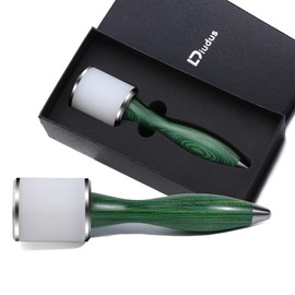 DIUDUS Leather Carving Hammer Leather Working Mallet Leather Maul DIY Leathercraft Mallet Stamping Tool with Nylon Straight Head Wood Handle for Leather Work (Green/Water-Rippled)