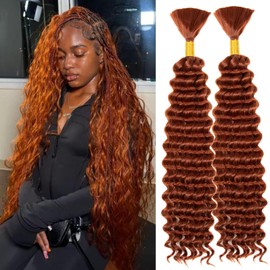 Boho Hair for Braiding 2Bundle 150g 22 Inch Deep Water Wave Bulk Hair for Braiding No Weft Faux Boho Braids Wet and Wavy Hair Extensions（350#）