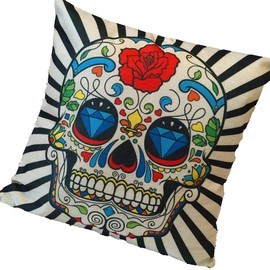 DUSTSTROKE 17.7 x 17.7 inches (45 x 45 cm) Skull Sugar Skull Cushion Cover, Multi Color, Stylish, Interior, Miscellaneous Goods (Black and White (Sticker Set))